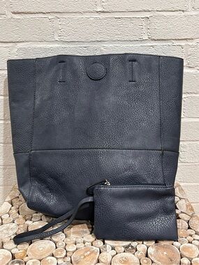 Joy Susan Navy Leather Tote with Matching Wristlet